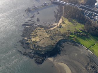 Oblique aerial view centred on the gun battery, taken from the NE.