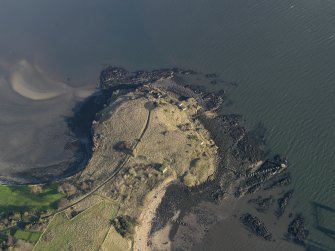 Oblique aerial view centred on the gun battery, taken from the W.