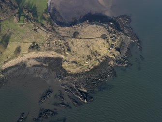 Oblique aerial view centred on the gun battery, taken from the S.