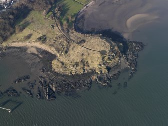 Oblique aerial view centred on the gun battery, taken from the SSE.