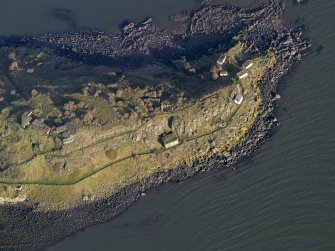 Oblique aerial view centred on the coast batteries at E end, taken from the W.