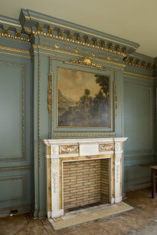 Interior. First floor. South room. Detail of fireplace.