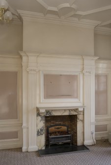 Interior. First floor. South room. Detail of fireplace.