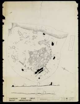 Loanhead Stone Circle, Daviot, Aberdeenshire (HM Office of Works Ancient Monuments Dept, 122 George Street, Edinburgh) Scale Quarter Inch to One Foot: A plan that is intermediary between DP038532: The Site Before Excavation (unpublished) and the plate entitled 'Plan and Sections of Stone Circle at Loanhead of Daviot' PSAS 69, Plate I (opp p 196)