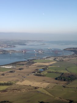 General oblique aerial view centred on the Forth Bridge and the Forth Road Birdge, taken from the WSW.
