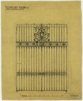 Edinburgh, 20-36 North Bridge, The Scotsman Buildings. 
Digital copy of elevation of gate to warehouse block.
Titled: 'Scotsman Buildings   Gates To Warehouse Block'. 
Insc: '42 Frederick St.   Edinr.   April 1903'.

