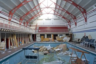 Interior view of swimming pool, from W, Iqra Academy, Glasgow.