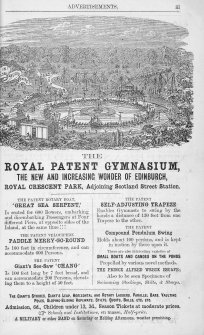 Advertisment for 'The Royal Patent Gynmasium: the new and increasing wonder of Edinburgh: Royal Crescent Park, adjoining Scotland Street Station'.