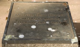 Detail of plaque "Baluster from Rennie's Waterloo Bridge, London 1817-1934)