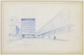 George Square, Appleton Tower.
Perspective view from East.
Insc:   'View from East side of square looking North'.    
