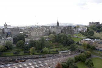 General view taken from the top of the Scott Monument looking SSW, centring on the Bank of Scotland Buildings.