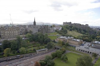 General view taken from the top of the Scott Monument looking SW, centring on The Mound.
