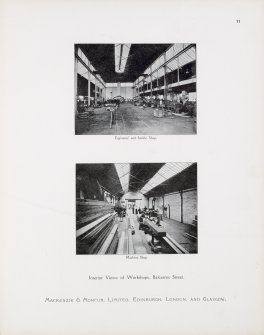 Catalogue of Horticultural Buildings by Mackenzie and Moncur. 
Interior views of Workships, Balcarres Street. 
('Engineers' and Smiths' Shop' and 'Machine Shop')