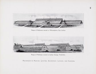 Catalogue of Horticultural Buildings by MacKenzie and Moncur. 
"Range of Hothouses erected at Whittinghame, East Lothian" and "Range of Hothouses erected at Letham Grange, Forfarshire"