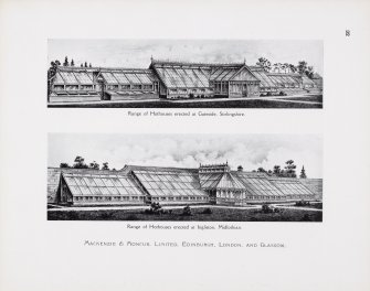 Catalogue of Horticultural Buildings by MacKenzie and Moncur. 
"Range of Hothouses erected at Gateside, Stirlingshire" and "Range of Hothouses erected at Ingliston, Midlothian"