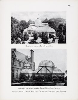 Catalogue of Horticultural Buildings by MacKenzie and Moncur
"Conservatory erected at Earnock, Lanarkshire" and "Conservatory and Fernery erected at Tunstall Manor, West Hartlepool"