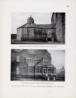 Catalogue of Horticultural Buildings by MacKenzie and Moncur
"Conservatory erected at Corrievinn, Gordon Terrace, Edinburgh" and "Conservatory erected at Lynwood, Newcastle-on-Tyne"
