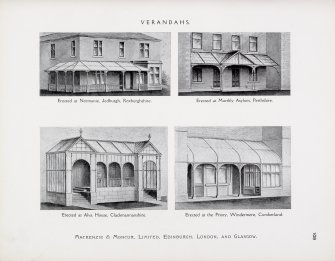 Catalogue of Horticultural Buildings by MacKenzie and Moncur
Verandahs: "Erected at Normanie, Jedburgh, Roxburghshire," "Erected at Murthly Asylum, Pertshire," "Erected at Alva House, Clackmannanshire" and "Erected at the Priory, Windermere, Cumberland"