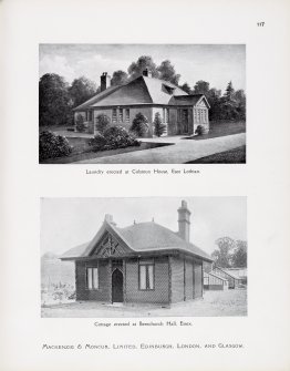 Catalogue of Horticultural Buildings by MacKenzie and Moncur
"Laundry erected at Colstoun House, East Lothian" and "Cottage erected at Berechurch Hall, Essex"