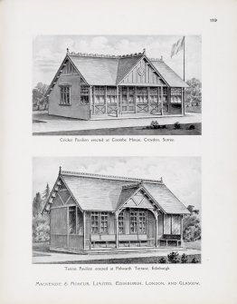 Catalogue of Horticultural Buildings by MacKenzie and Moncur
"Cricket Pavilion erected at Coombe House, Croydon, Surrey" and "Tennis Pavilion erected at Polwarth Terrace, Edinburgh"