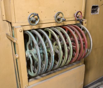 Interior. Detail of film reels winding mechanism.