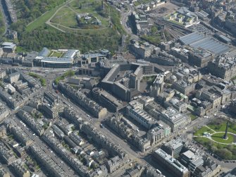 Oblique aerial view centred on the St Jame's Centre, taken from the NW.