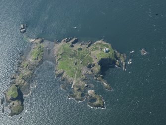 General oblique aerial view centred on Fidra Island and Lighthouse, taken from the ENE.