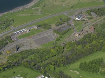 Oblique aerial view centred on the Mining Museum, taken from the SSW.
