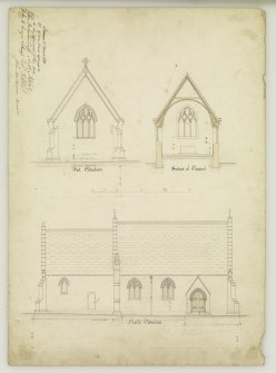 E and N elevations and section of chancel.