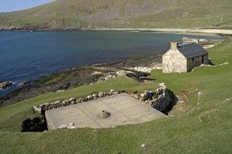 Village Bay, Gun Emplacement. View of magazine, gun and the Feather Store from E.