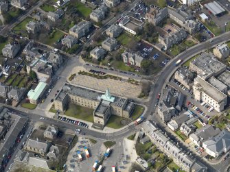 Oblique aerial view centred on the town hall, taken from the ENE.
