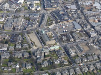 Oblique aerial view centred on the town hall, taken from the SW.