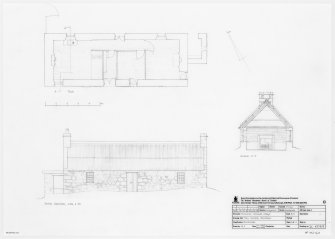 Plan, North elevation and section of woolmill cottage at Knockando, Morayshire.