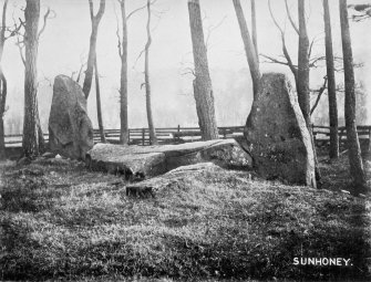 View of recumbent stone circle from S. 
Titled: "Sin Hinny. Recumbent Stone and Flankers".
