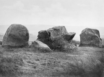 View of recumbent stone circle from NE. 
Titled: "Ardlair. Recumbent Stone, Flankers and Props".