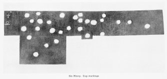 Photograph of cupmarks on recumbent stone at Sunhoney recumbent stone circle.
Titled: "Sin Hinny. Cup-Markings".