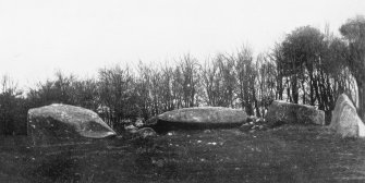 Photograph of recumbent stone circle at Old Rayne, taken from N.
Titled: "Old Rayne. Recumbent and fallen Flankers".