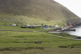 Village Bay, Ministry of Defence Establishment. General view from NW, including the Factor's House, the Feather Store, church and manse, quay and the Spinningdale.