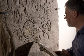Detail of stone with Mr. John Borland (illustrator)