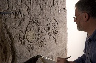 Detail of stone with Mr. John Borland (illustrator)