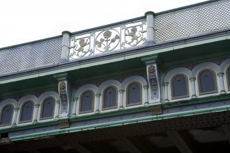 Decorative ironwork on E parapet