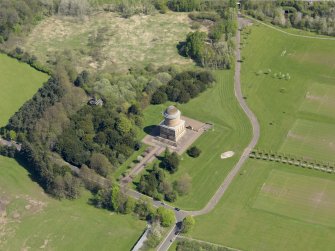 Oblique aerial view centred on the mausoleum, taken from the SW.