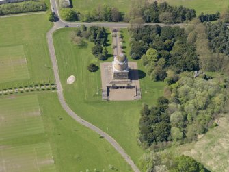 Oblique aerial view centred on the mausoleum, taken from the E.