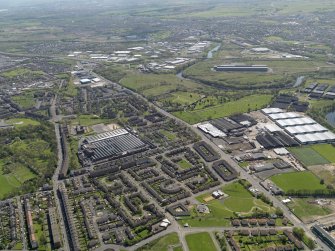 Oblique aerial view centred on  the Dalmarnock-Dalbeth- Carmyle area of Glasgow (future site of the Glasgow 2014 Commonwealth Games), taken from the WNW.