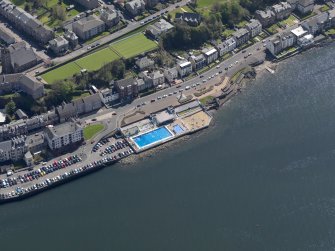 Oblique aerial view centred on the open air pool at Gourock, taken from the NNW.