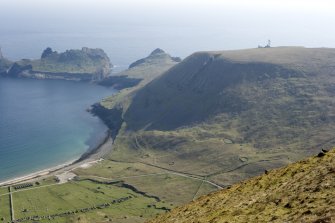 Hirta, Village Bay. General view from NE, including the radar station on Mullach Sgar, Ruaival and Dun.