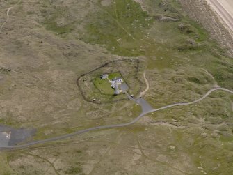 Oblique aerial view centred on the lighthouses, taken from the NW.