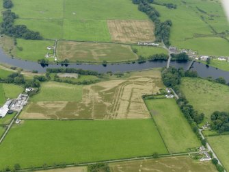 General oblique aerial view of the cropmarks of the Roman fort at Glenlochar, taken from the E.