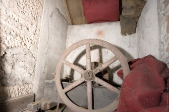 Interior. Ground floor. Dumbwaiter mechanism at end of butler's passage.. Detail