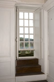 Interior. Tower. Third floor. East Bartizan bedroom. Window glazing. Detail